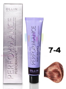 Ollin Color Performance Перманентная крем-краска для волос  7/4 русый медный 60мл
